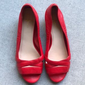 Bright red Cole Haan open toe wedges